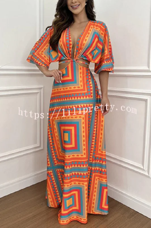 Wilma Unique Print Cutout Elastic Waist Tie-up Kimono Sleeve Maxi Dress Trendy A-Line Maxi Dress Wilma Unique Print Cutout Elastic Waist Tie-up Kimono Sleeve Maxi Dress Trendy A-Line Maxi Dress