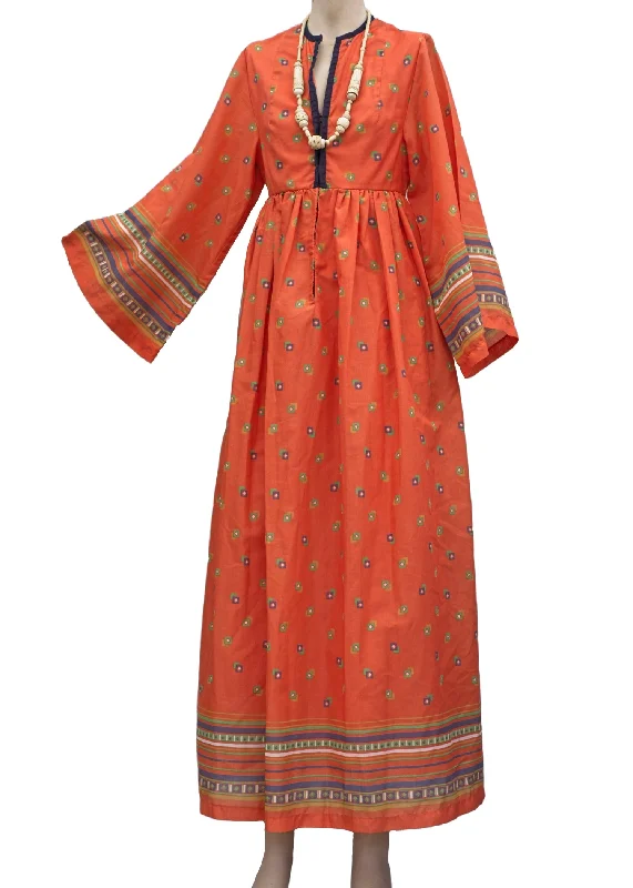 Vintage 70s Angela Gore Orange Maxi Dress Elegant Velvet Maxi Dress