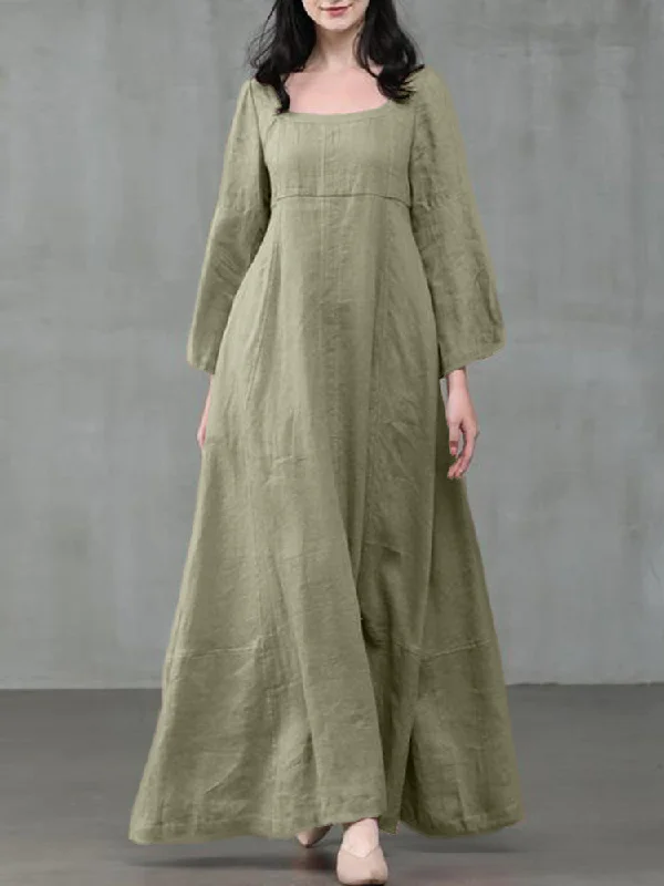Women Solid Color Square Neck Ruffles Sleeve Zipper Loose Casual Maxi Dress Cozy Knit Maxi Dress Women Solid Color Square Neck Ruffles Sleeve Zipper Loose Casual Maxi Dress Cozy Knit Maxi Dress