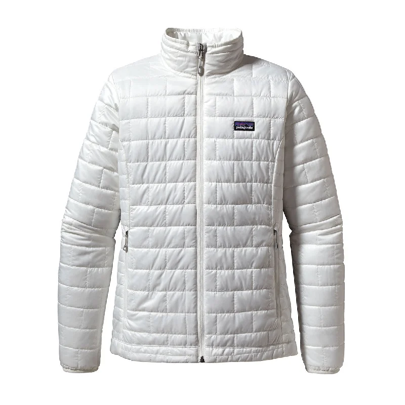 Patagonia Women's Birch White Nano Puff Jacket Notch Collar Peter Pan Collar Cowl Neck