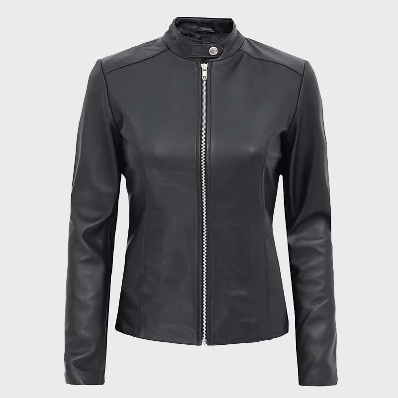Aprilia Black Women Leather Moto Jacket Striped Jacket Polka Dot Jacket Floral Jacket