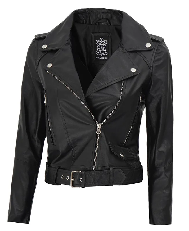 Asymmetrical Black Cropped Leather Jacket Womens Embroidered Jacket Appliqued Jacket Beaded Jacket