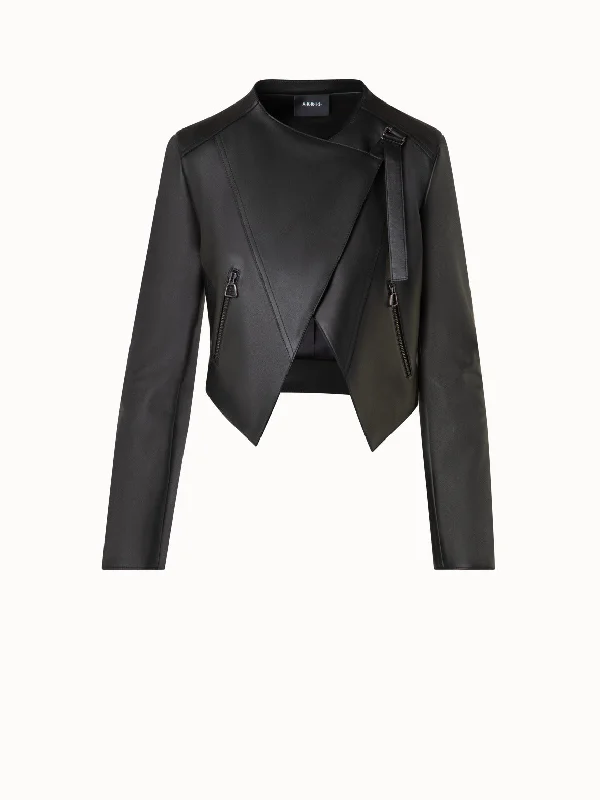 Asymmetrical Leather Biker Jacket Print Jacket Jacquard Jacket Embroidered Jacket
