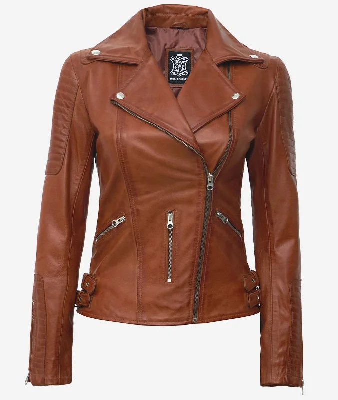 Asymmetrical Leather Biker Jacket  Womens Brown Jacket Ribbed Jacket Pleated Jacket Ruffled Jacket