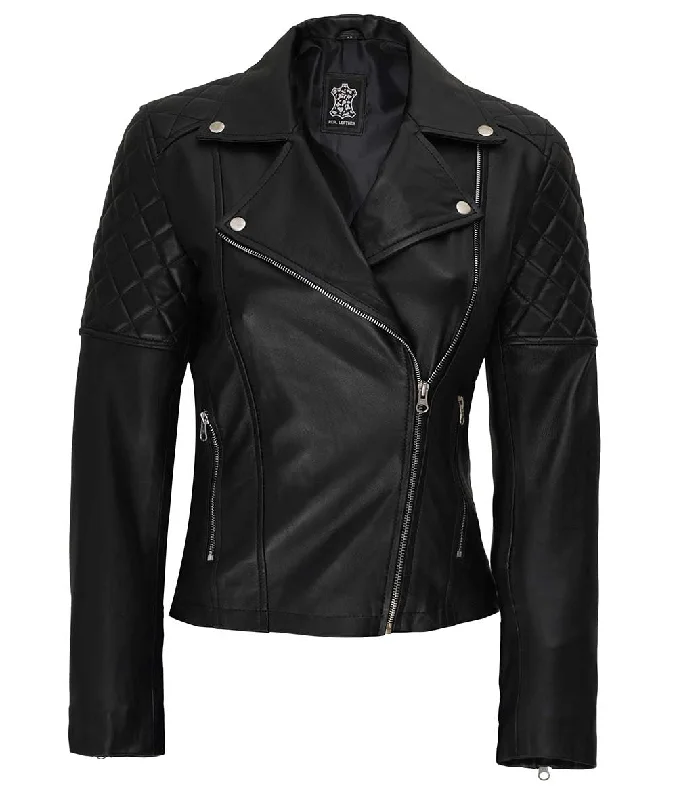 Asymmetrical Leather Jacket  Black Moto Jacket Nylon Jacket Polyester Jacket Spandex Jacket