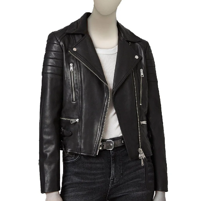 Biker Leather Jacket With Lining Sleeves Belted Jacket Elasticated Jacket Padded Jacket