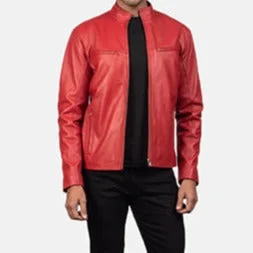 BIKER-1445 MUSH Red Leather Biker Jacket Front Pockets Side Pockets Patch Pockets