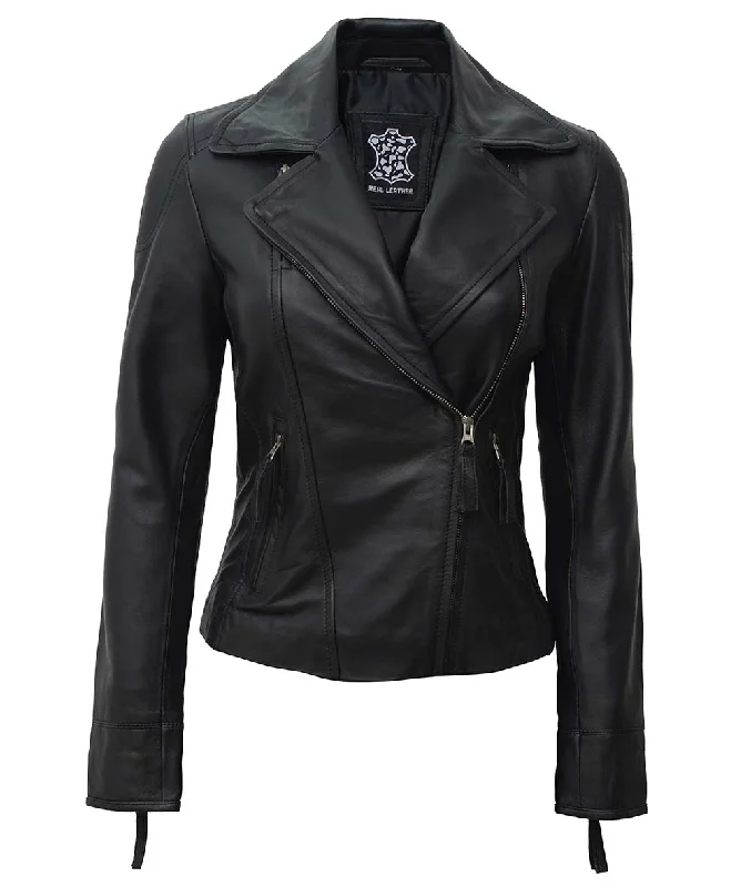 Black Asymmetrical Leather Biker Jacket Women Mesh Jacket Canvas Jacket Denim Jacket