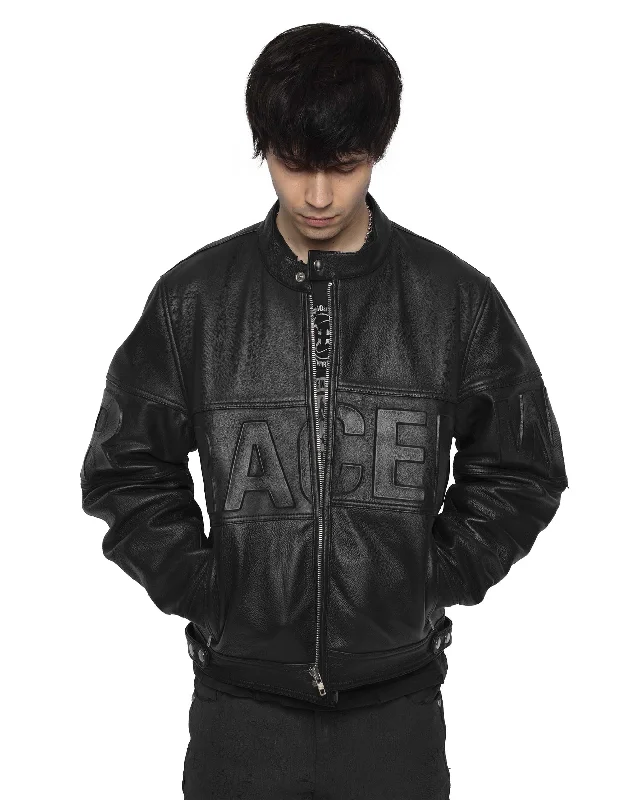 Black Embossed Leather Jacket Knit Jacket Woven Jacket Fleece Jacket