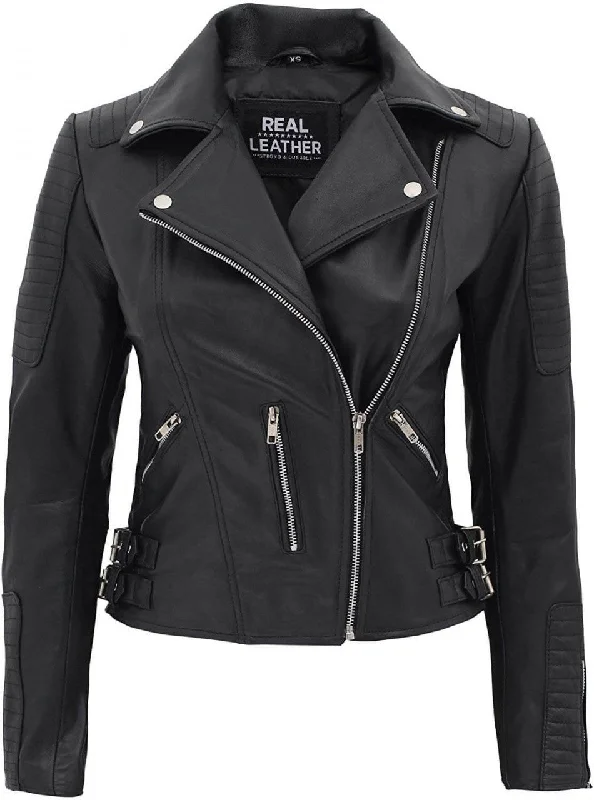 Black Leather Moto Jacket  Women's Asymmetrical Jacket Satin Jacket Silk Jacket Chiffon Jacket