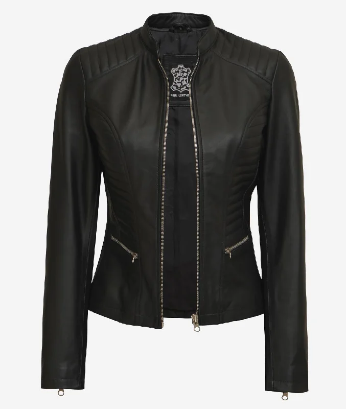 Black Slim Fit Leather Jacket Women Hooded Jacket Caped Jacket Shawl Collar Jacket
