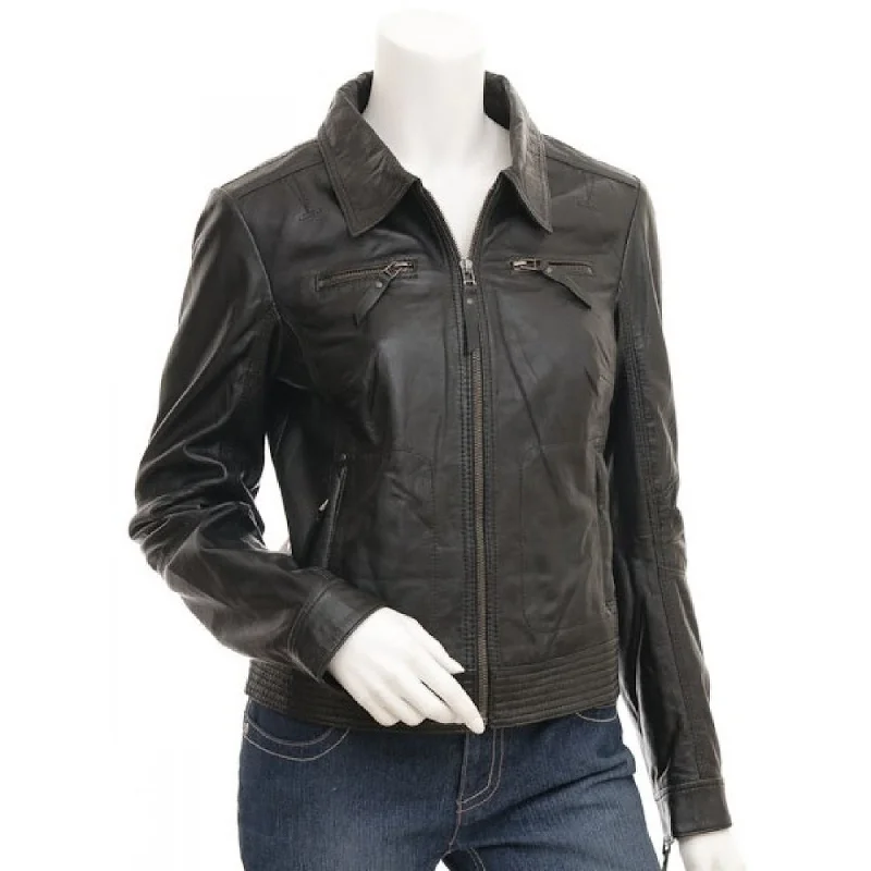 Brown Biker Real Lambskin Leather Jacket Wool Jacket Cashmere Jacket Tweed Jacket