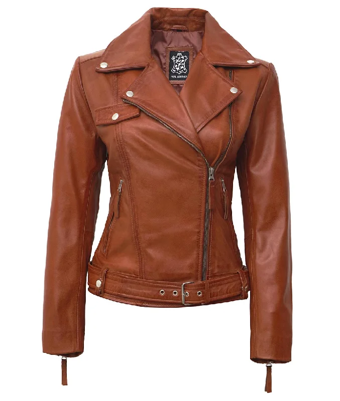 Brown Moto Leather Jacket Womens  Asymmetrical Style Lace Jacket Ribbed Jacket Sequined Jacket