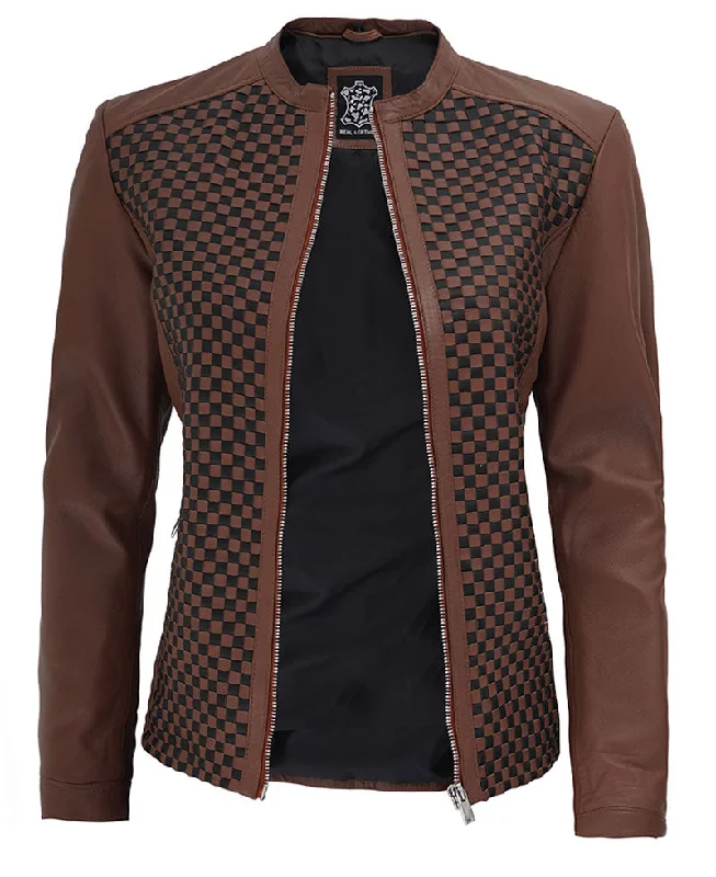 Brown Textured Leather Jacket - Women's Slim Fit Jacket Satin Jacket Silk Jacket Chiffon Jacket