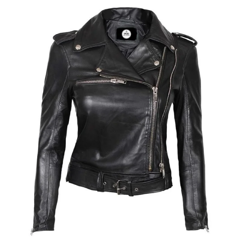 Asymmetrical Lambskin leather Jacket for Women Trench Coat Raincoat Waterproof Jacket