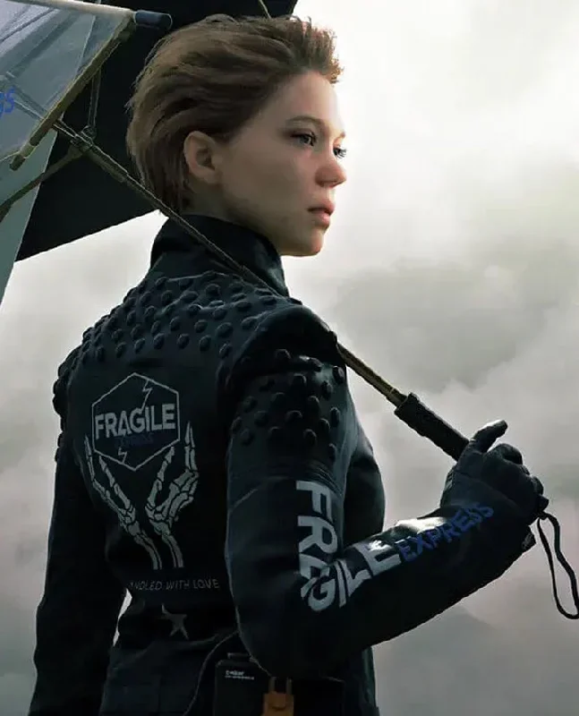 Death Stranding Fragile Express Black Leather Jacket Zippered Jacket Buttoned Jacket Snapped Jacket