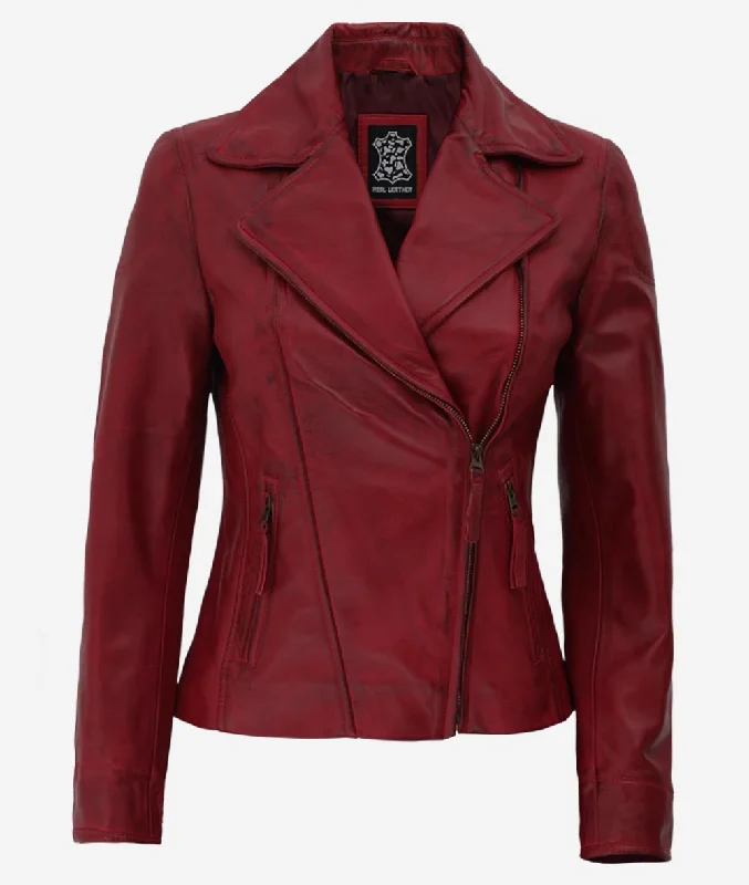 Fitted Leather Jacket Womens  Red Leather Motorcycle Jacket Wool Jacket Cashmere Jacket Tweed Jacket