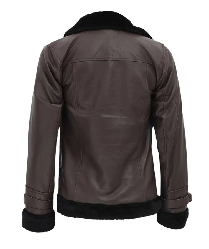 Gertrude Women's Shearling Collar Brown Leather Jacket Print Jacket Jacquard Jacket Patchwork Jacket