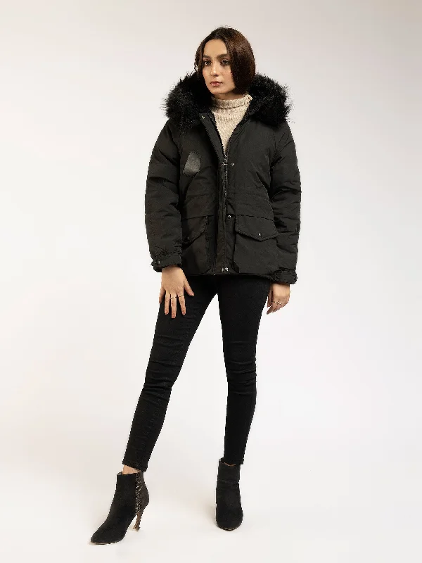 Faux Fur Puffer Jacket Notch Collar Jacket Peter Pan Collar Jacket Cowl Neck Jacket