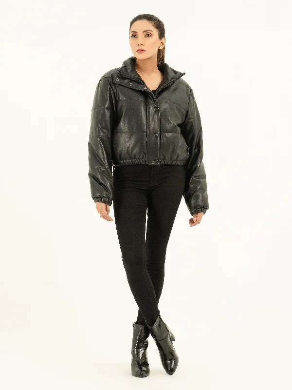 Faux Leather Puffer Jacket Fitted Jacket Loose Jacket Oversized Jacket