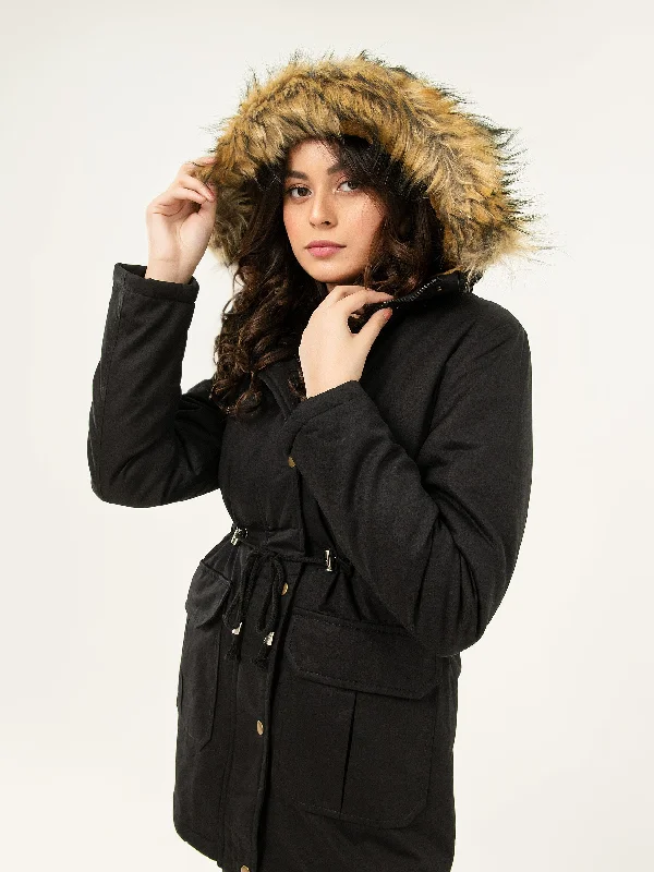 Hooded Fur Jacket Wool Fabric Cashmere Fabric Tweed Fabric