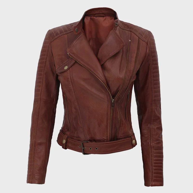 Kyle Brown Women's Leather Biker Jacket Anorak Shell Jacket Lightweight Jacket