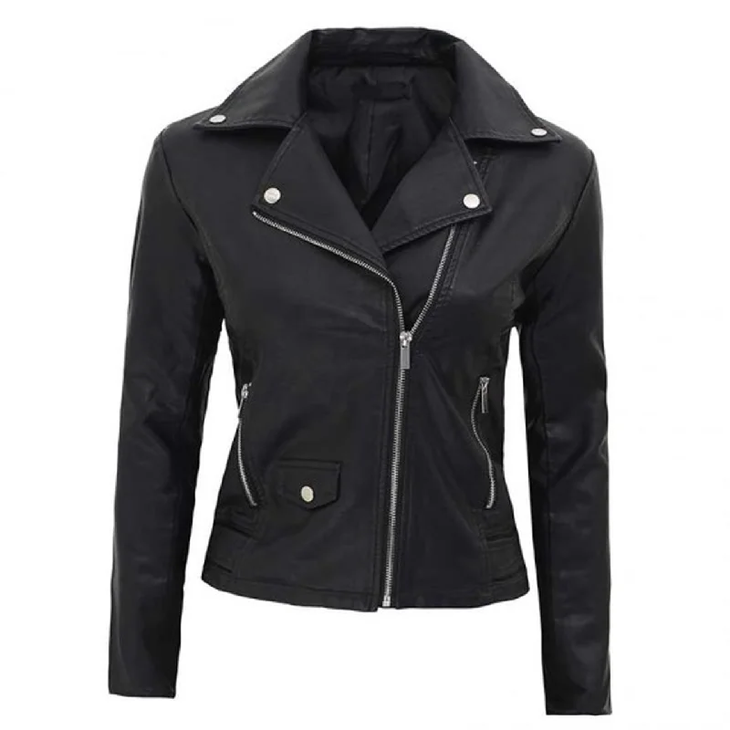 Lambskin Asymmetrical Leather Jacket Women Wool Jacket Cashmere Jacket Tweed Jacket