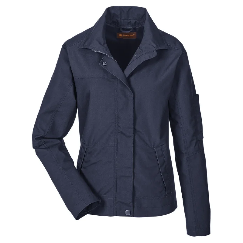 Harriton Women's Dark Navy Auxiliary Canvas Work Jacket Collared Jacket Crew Neck Jacket Turtle Neck Jacket