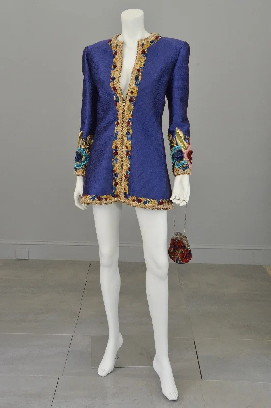 Mary McFadden Couture Embroidered Beaded Evening Coat Jacket Cardigan Sweater Pullover
