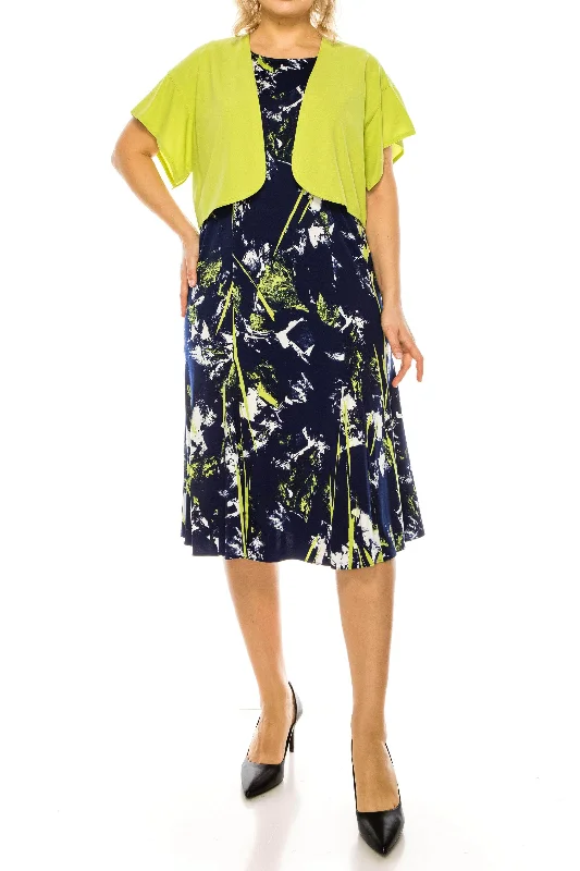 Maya Brooke 28369 - Apple Green Multicolor Print Dress With Jacket Embroidered Jacket Appliqued Jacket Beaded Jacket