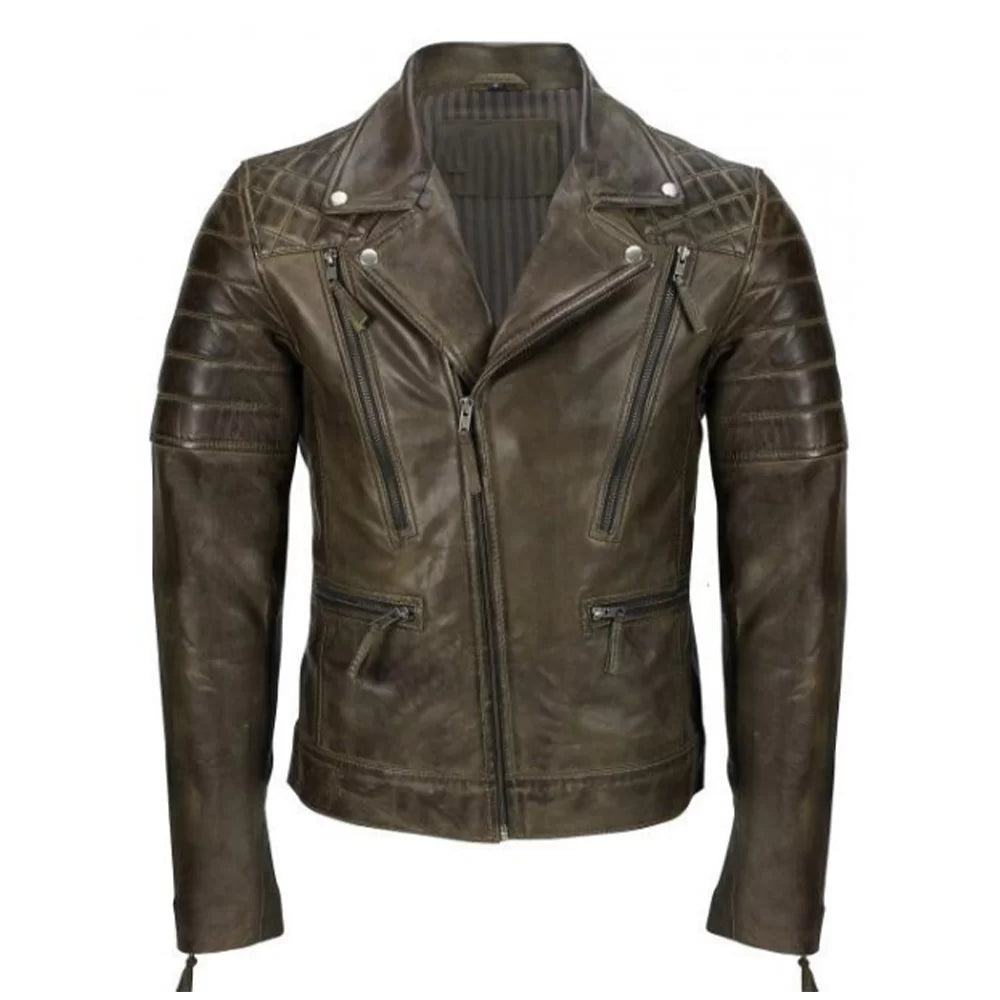 Men’s Brown Sheep Leather Jacket Denim Fabric Leather Fabric Suede Fabric
