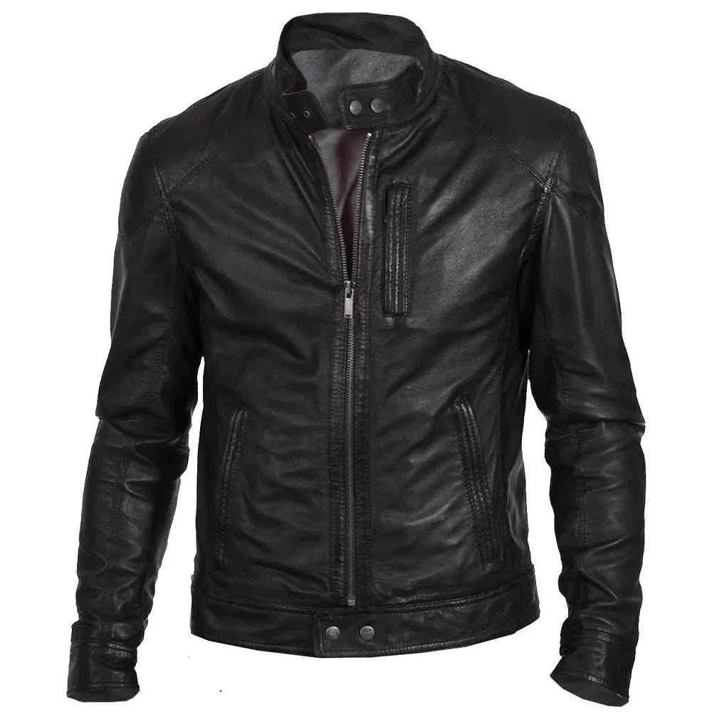 Men’s Hunt Black Leather Jacket Plaid Jacket Tartan Jacket Houndstooth Jacket