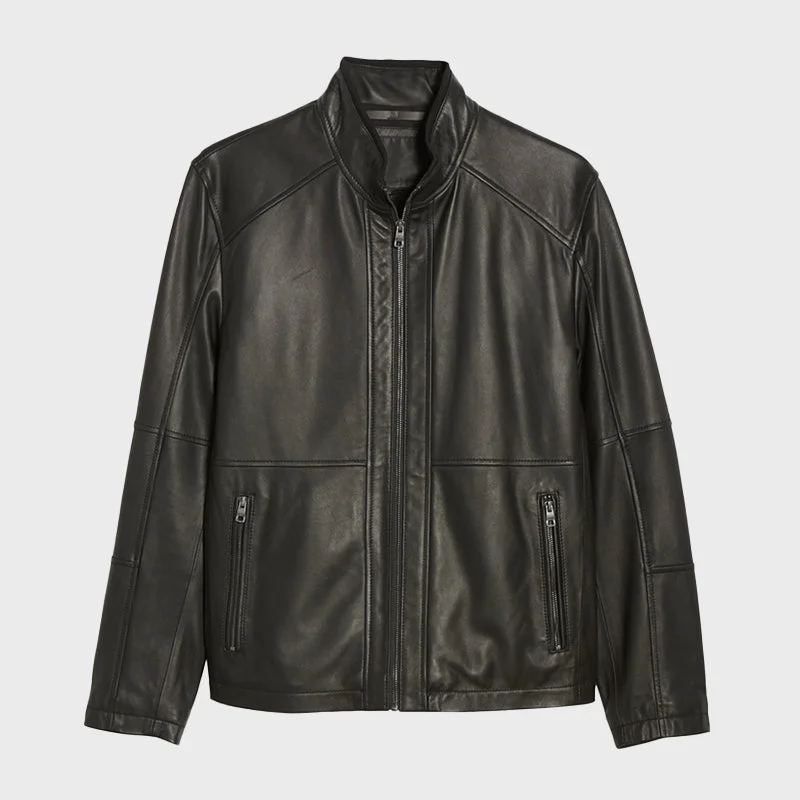 Men's Wiley Lambskin Biker Leather Jacket Oversized Jacket Tailored Jacket Straight Jacket