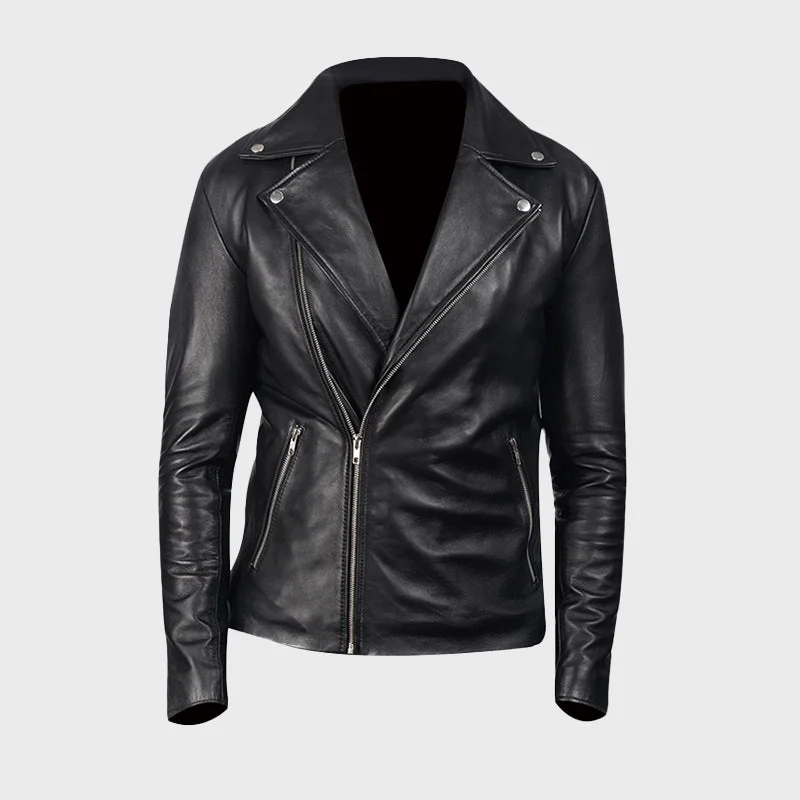 Men's Biker Noah Leather Jacket Zippered Jacket Buttoned Jacket Snapped Jacket