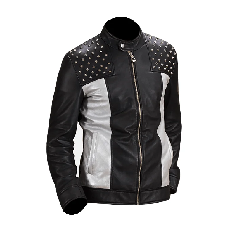Men's Biker Studded Leather Jacket Satin Jacket Silk Jacket Chiffon Jacket