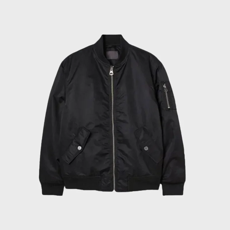Men's Black Bomber Cotton Jacket Belted Jacket Elasticated Jacket Padded Jacket