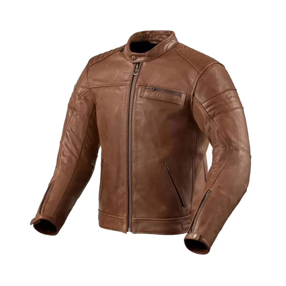 Men's Brown Leather Motorcycle Jacket Wool Jacket Cashmere Jacket Tweed Jacket