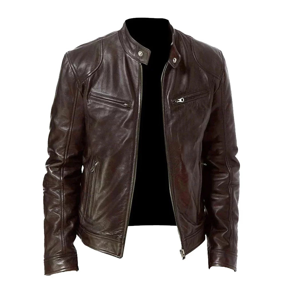 Men's Dark Brown Leather Jacket Faux Fur Jacket Real Fur Jacket Shearling Jacket