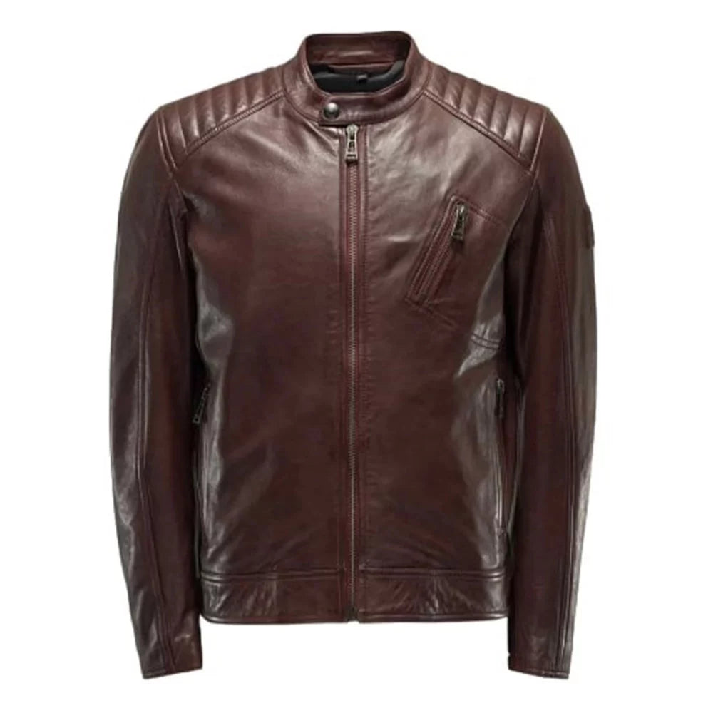 Men's Dark Brown Padded Leather Jacket Denim Jacket Leather Jacket Suede Jacket
