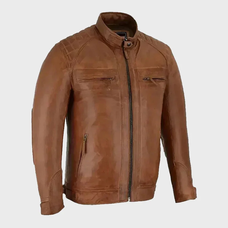 Men's Quilted Shoulder Brown Cafe Racer Jacket Lace Jacket Ribbed Jacket Sequined Jacket
