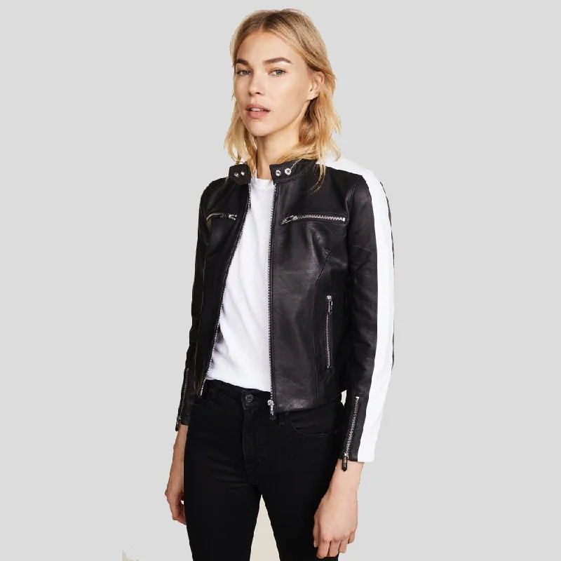 Michel Black Racer Leather Jackets One-Shoulder Jacket Off-the-Shoulder Jacket Asymmetrical Jacket