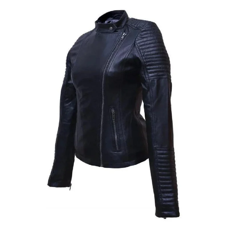 Slim Fit Leather Jacket for Women with Side Zipper - Women Leather Jacket Satin Jacket Silk Jacket Chiffon Jacket