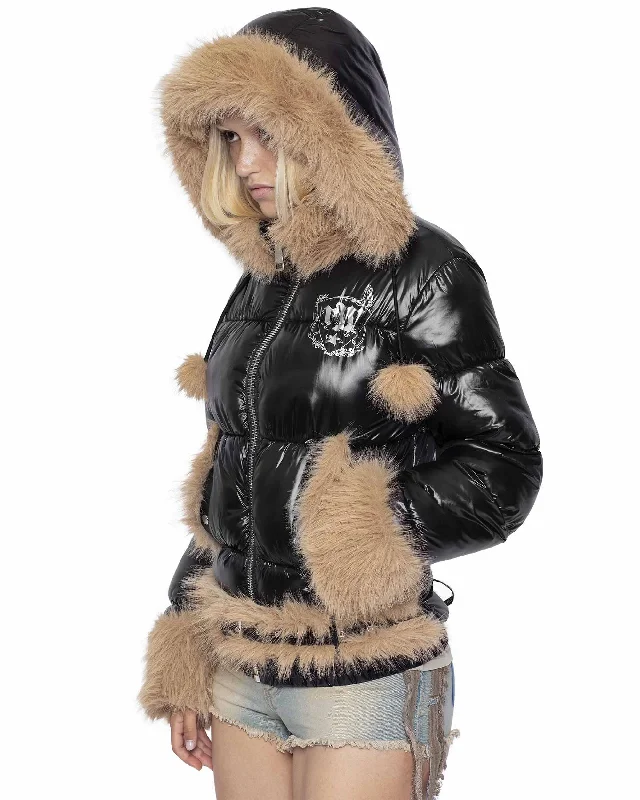 Slim Furry Puffer Jacket Elasticated Jacket Padded Jacket Insulated Jacket