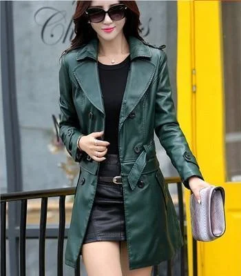 Women's new long section Slim SheepSkin leather Jackets dermal hem Detachable Jacket Boat Neck Shawl Collar Notched Collar