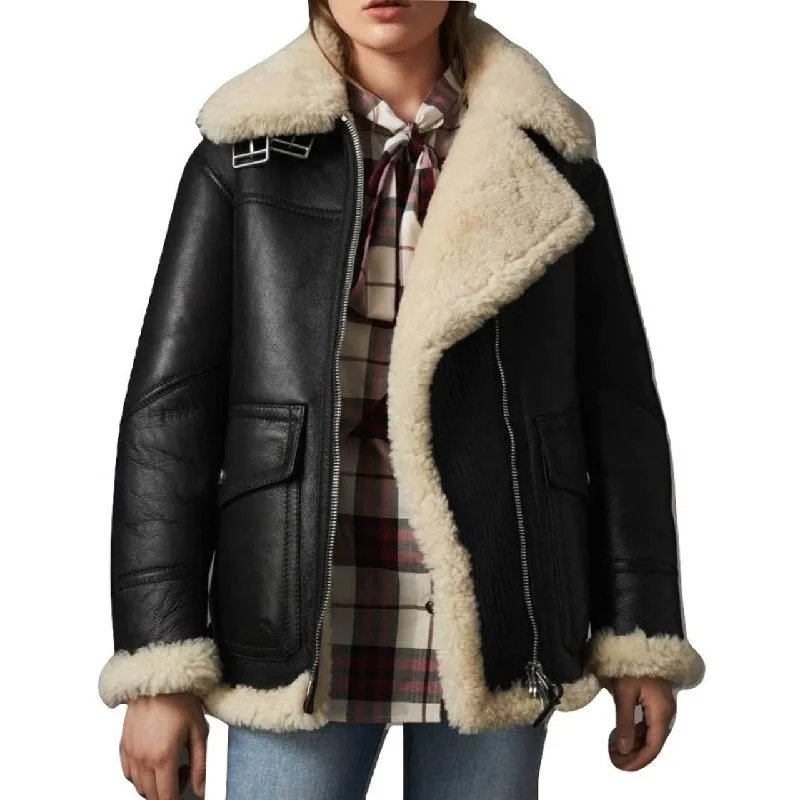 Stylish Black Fur Sheepskin Womens Jacket Wool Jacket Cashmere Jacket Tweed Jacket