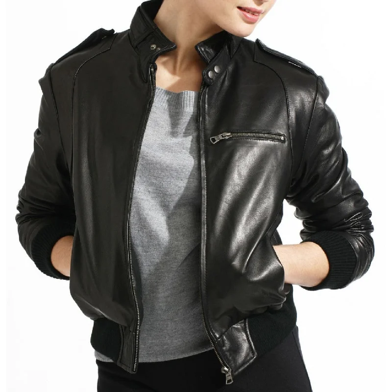 Stylish Bomber Leather Jacket for Women - Womens leather jacket Rayon Fabric Velvet Fabric Corduroy Fabric