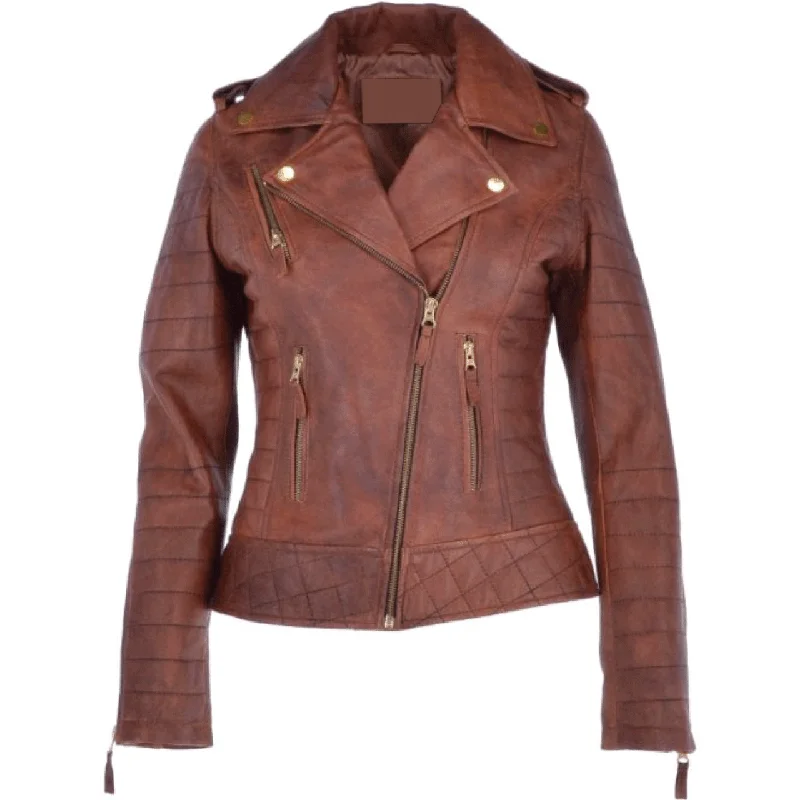 Stylish Brown Quilted Lining Sheepskin Leather Jacket Women Wool Jacket Cashmere Jacket Tweed Jacket