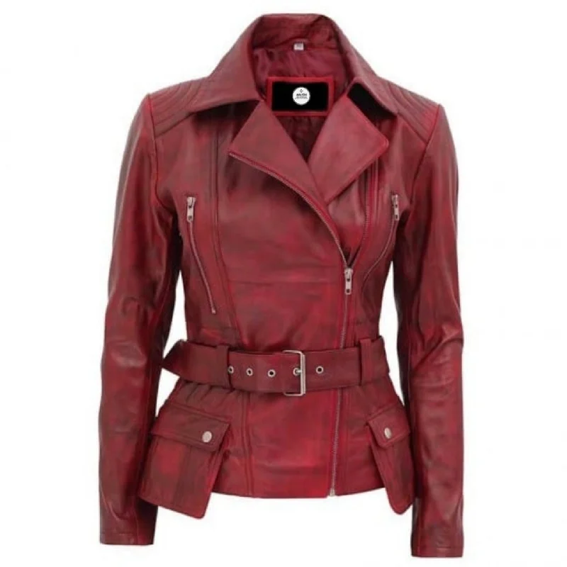 Stylish Maroon Biker Jacket Women Knit Jacket Woven Jacket Fleece Jacket