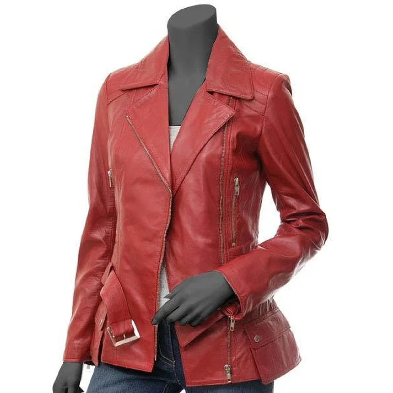 Stylish Red Leather Jacket for Women Embroidered Jacket Appliqued Jacket Beaded Jacket