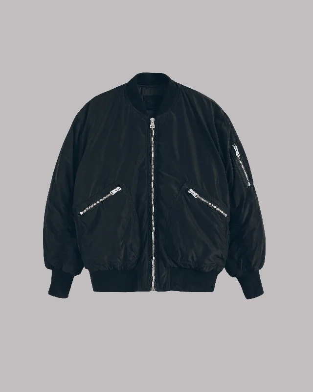 The Black Bomber Jacket Front Pockets Side Pockets Patch Pockets